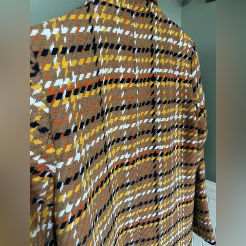 Skies Are Blue Mustard Plaid Long Trench Coat with Black & White Accents - Picture 6 of 7